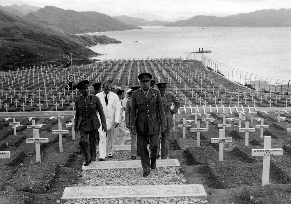 Canadian Liaison Mission to Japan after placing wreaths, Sai Wan Bay War Cemetery, Hong Kong, 1947